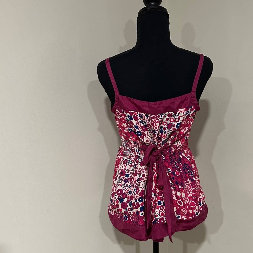 *ODILLE* Pink x Cream Anthropologie Floral Silk Camisole Tank Top Size 6 - Picture 4 of 6